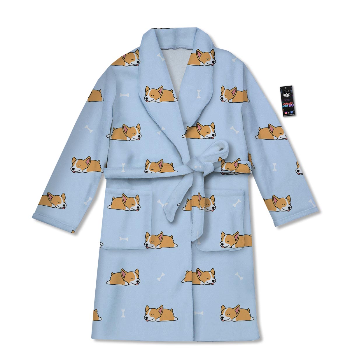 Corgi Sleeping Print Pattern Bathrobe-grizzshop