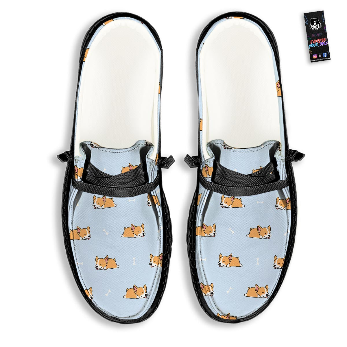 Corgi Sleeping Print Pattern Black Loafers-grizzshop