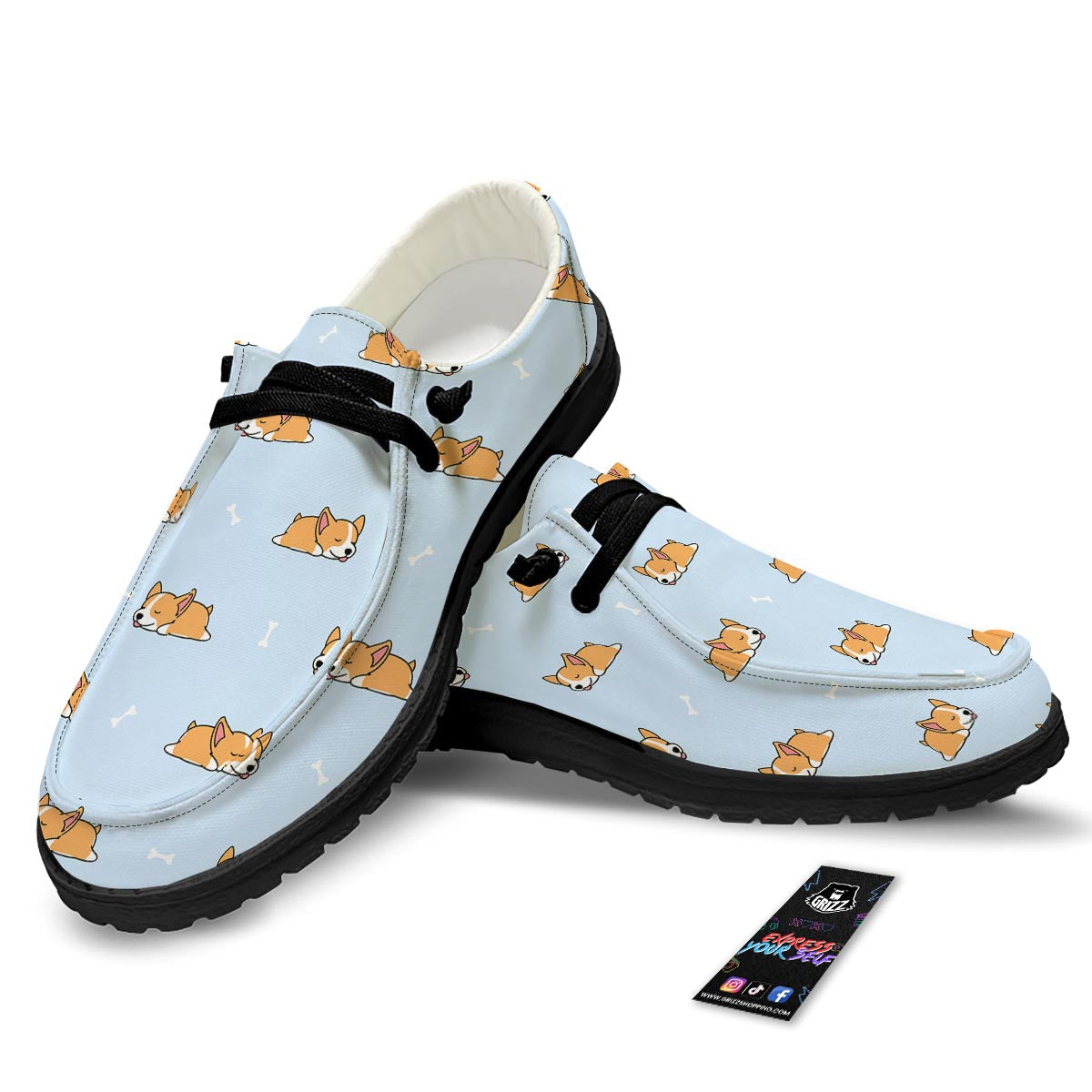 Corgi Sleeping Print Pattern Black Loafers-grizzshop