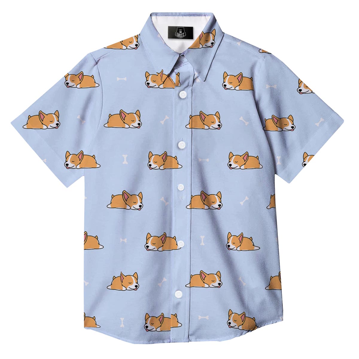 Corgi Sleeping Print Pattern Button Up Shirt-grizzshop