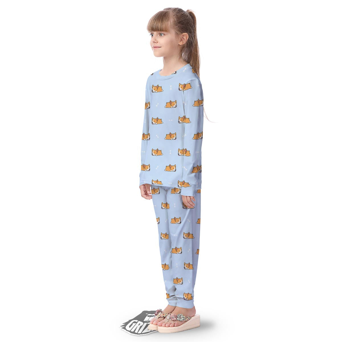 Corgi Sleeping Print Pattern Kid's Pajamas-grizzshop