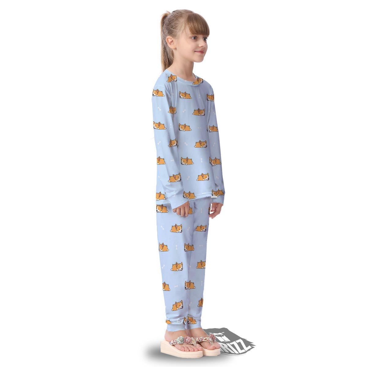 Corgi Sleeping Print Pattern Kid's Pajamas-grizzshop