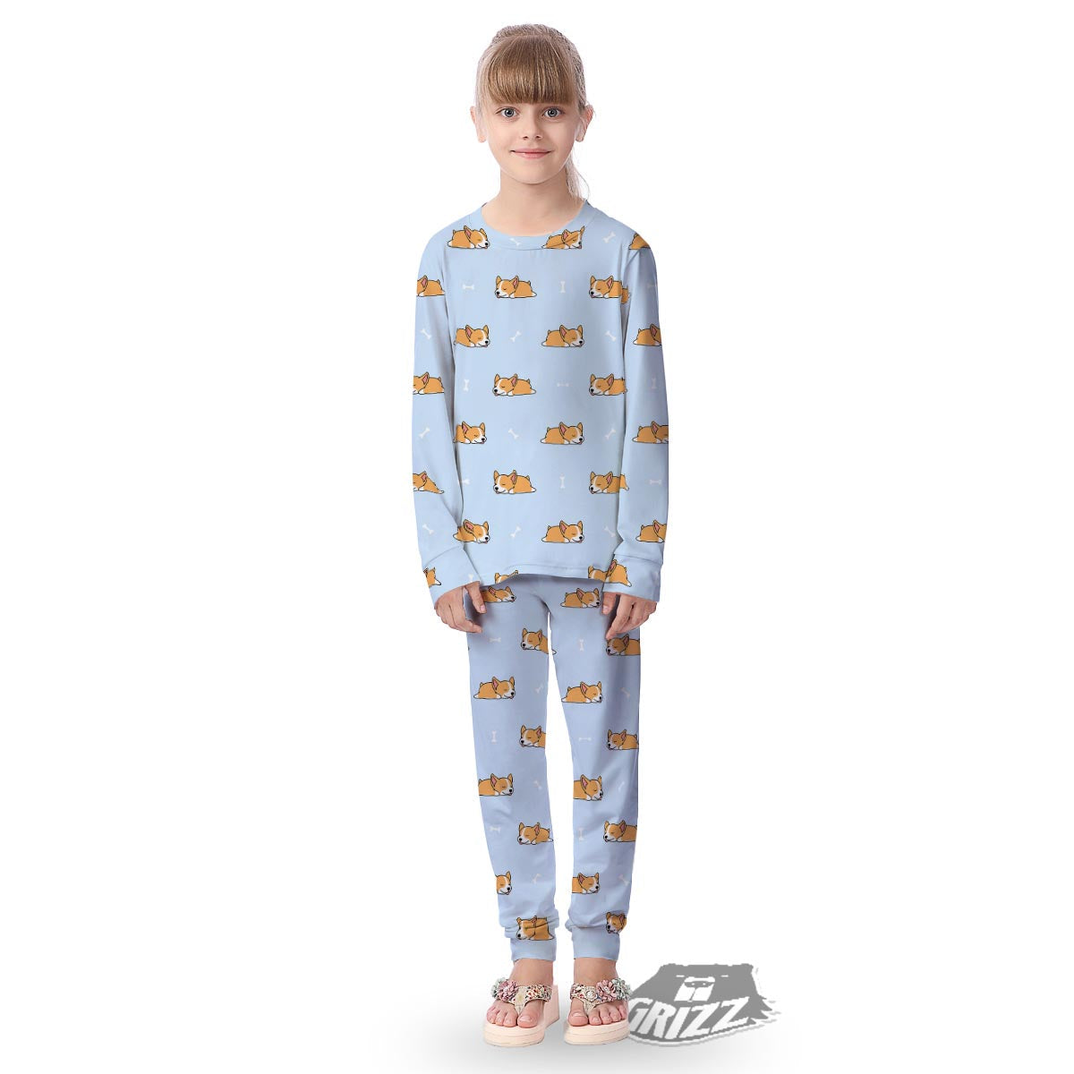 Corgi Sleeping Print Pattern Kid's Pajamas-grizzshop