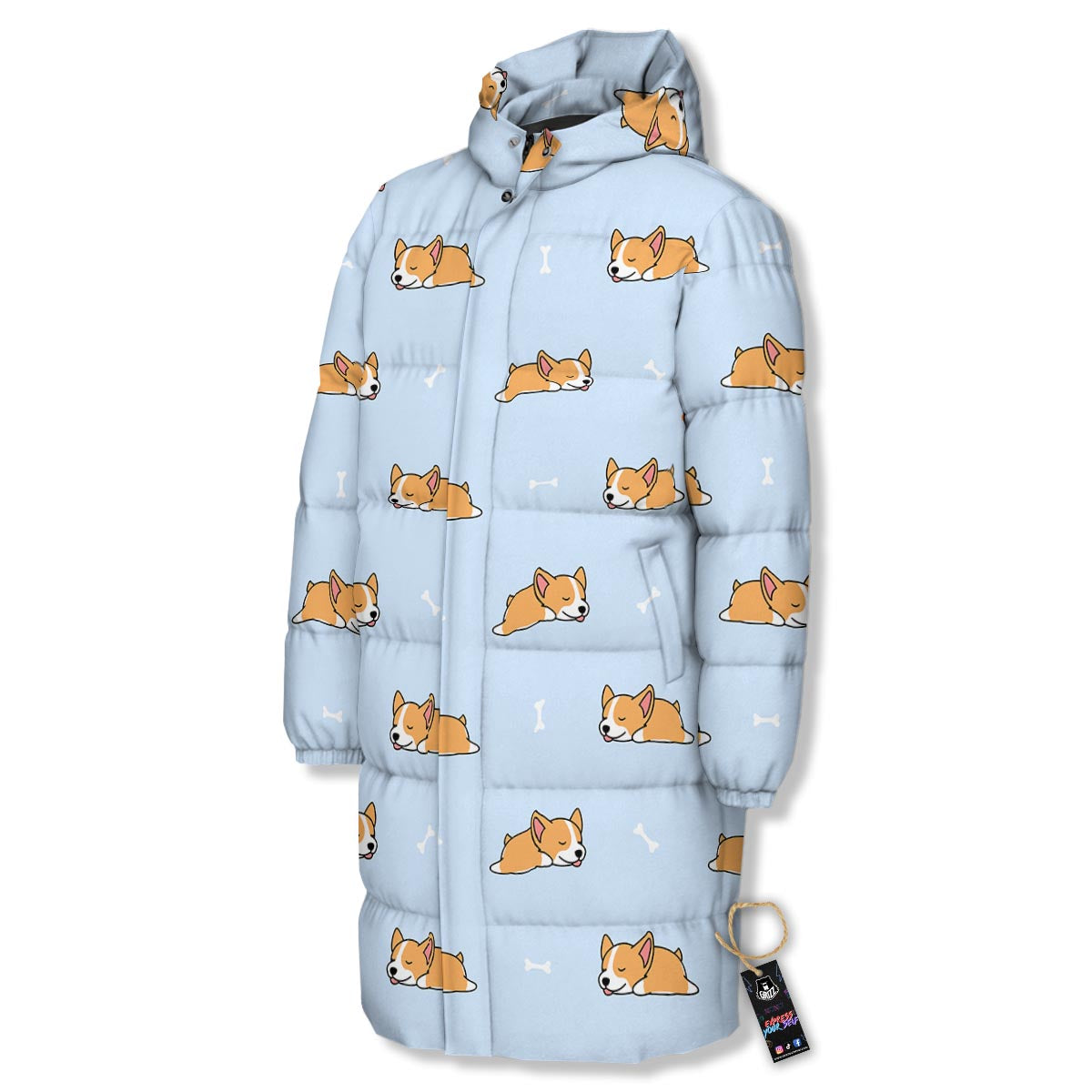 Corgi Sleeping Print Pattern Long Down Jacket-grizzshop