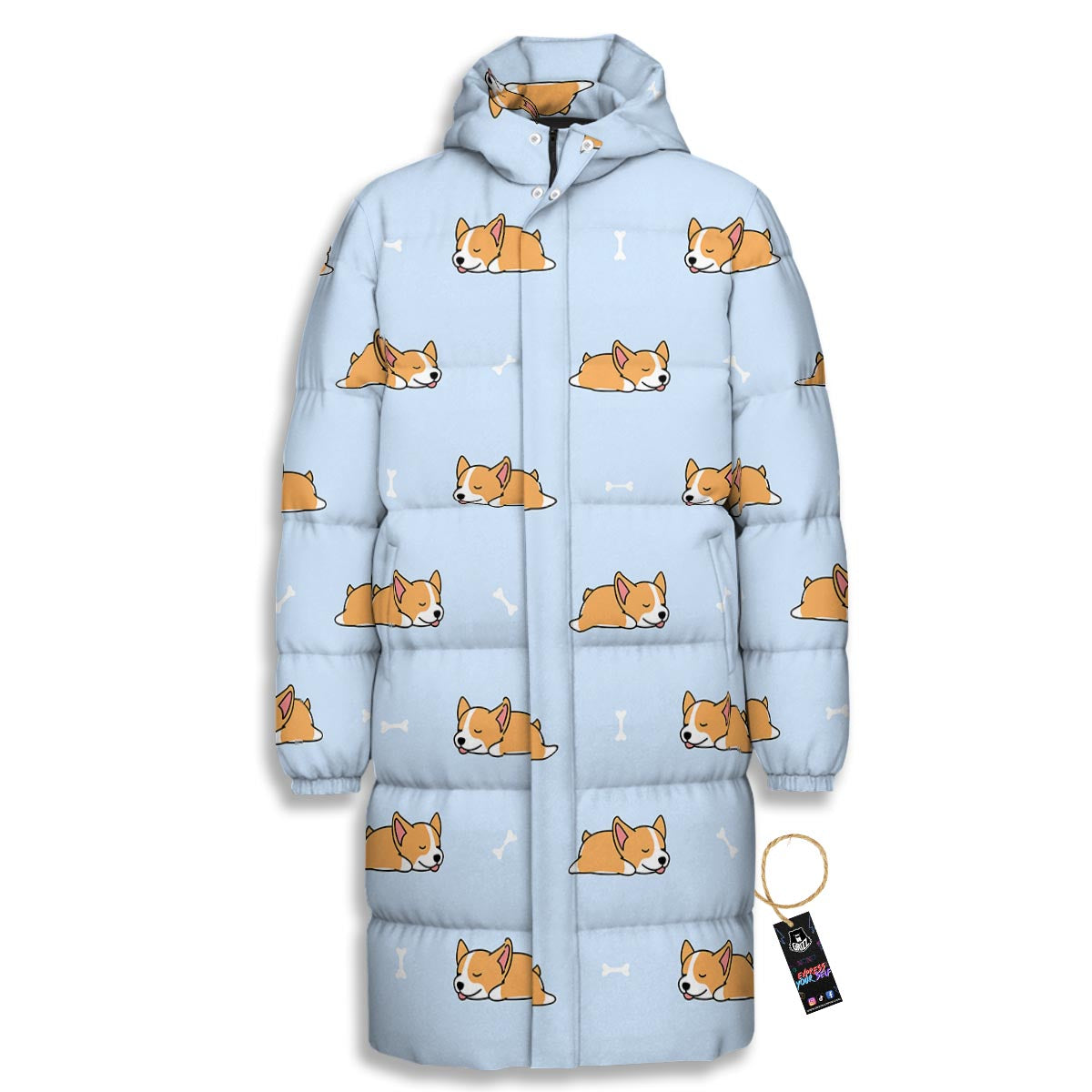 Corgi Sleeping Print Pattern Long Down Jacket-grizzshop