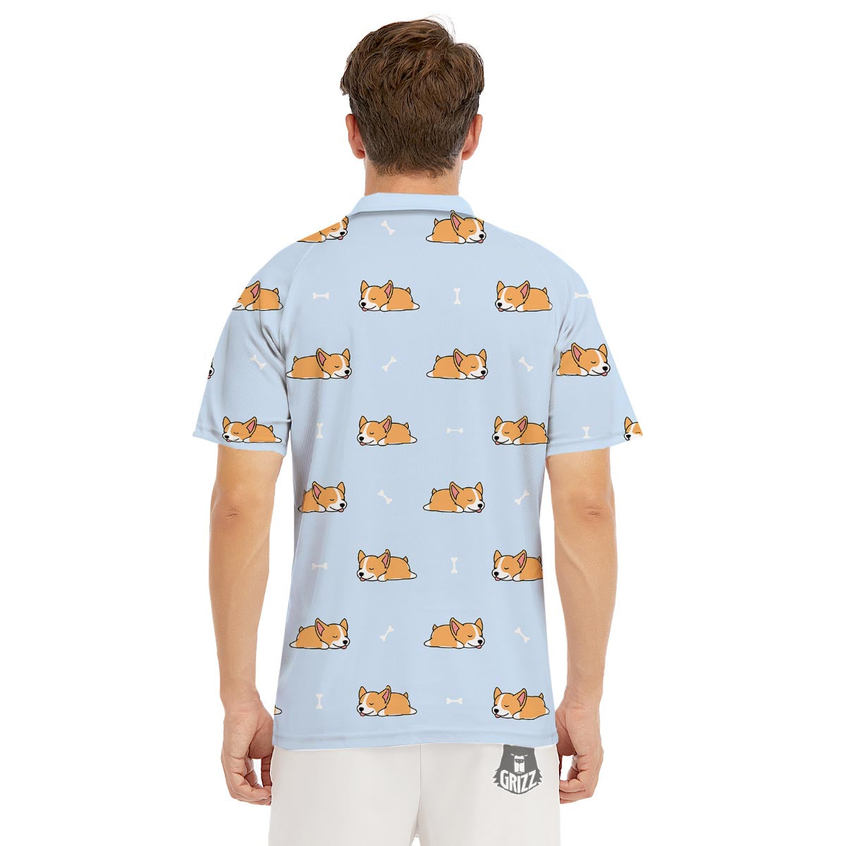 Corgi Sleeping Print Pattern Men's Golf Shirts-grizzshop