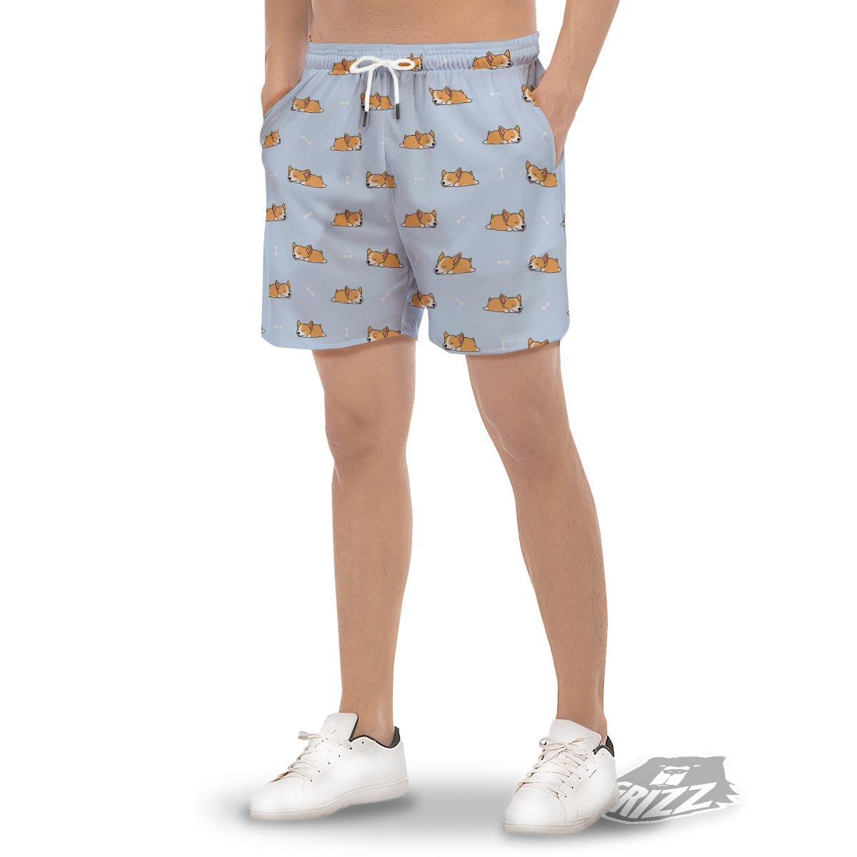 Corgi Sleeping Print Pattern Men's Gym Shorts-grizzshop