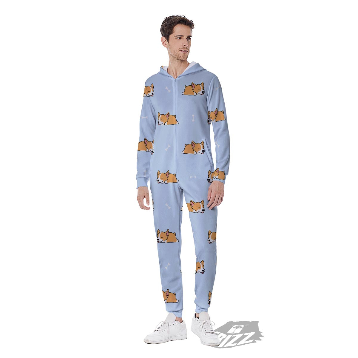 Corgi Sleeping Print Pattern Men's Jumpsuit-grizzshop