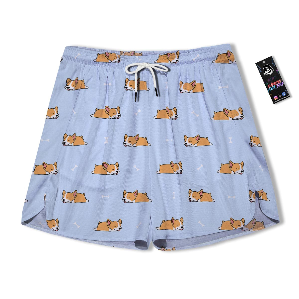 Corgi Sleeping Print Pattern Men's Running Shorts-grizzshop