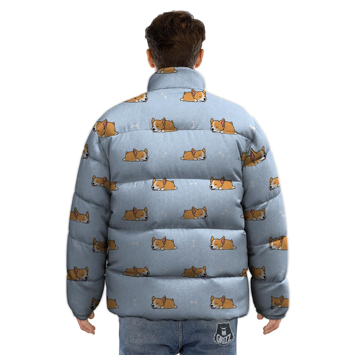 Corgi Sleeping Print Pattern Puffer Jacket-grizzshop