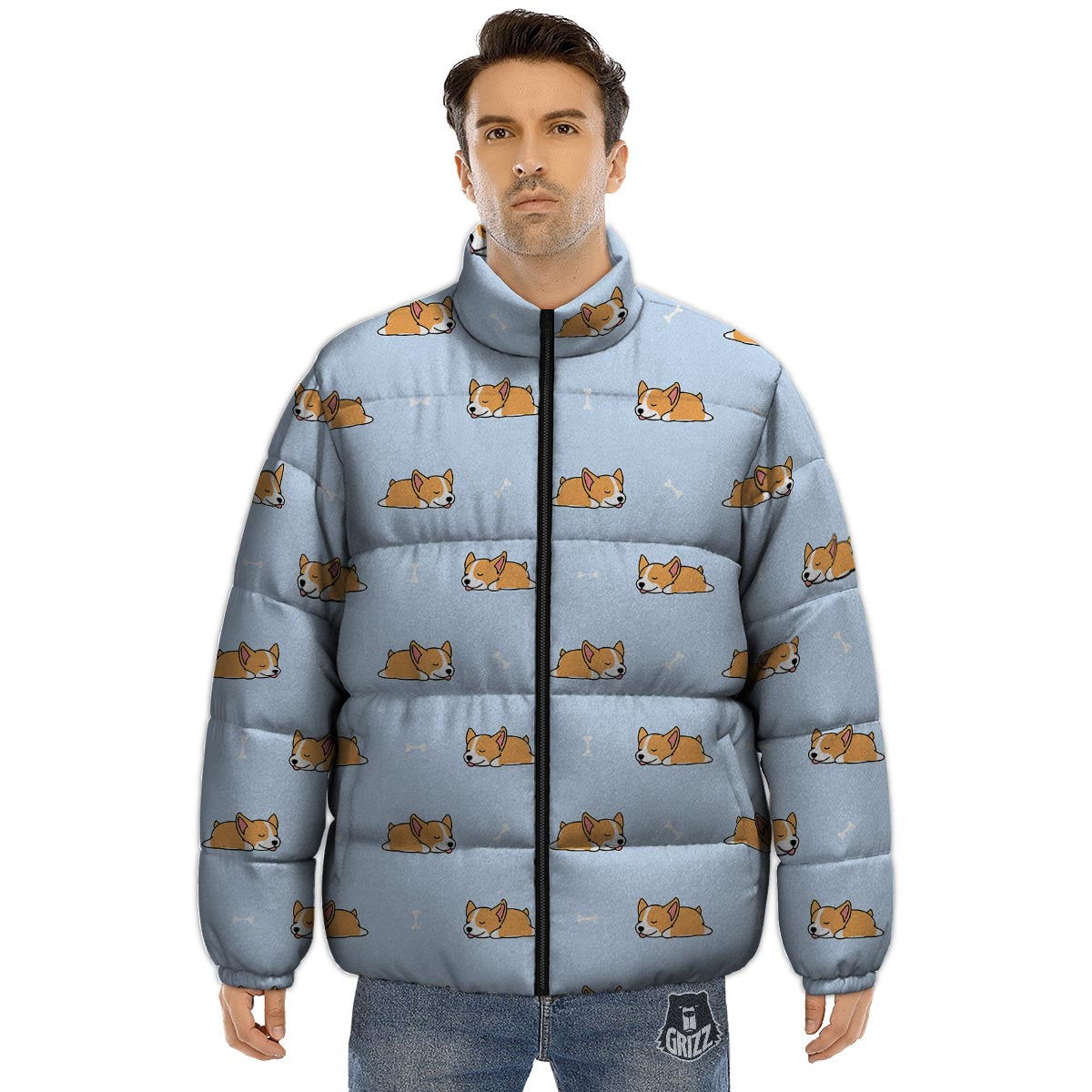 Corgi Sleeping Print Pattern Puffer Jacket-grizzshop