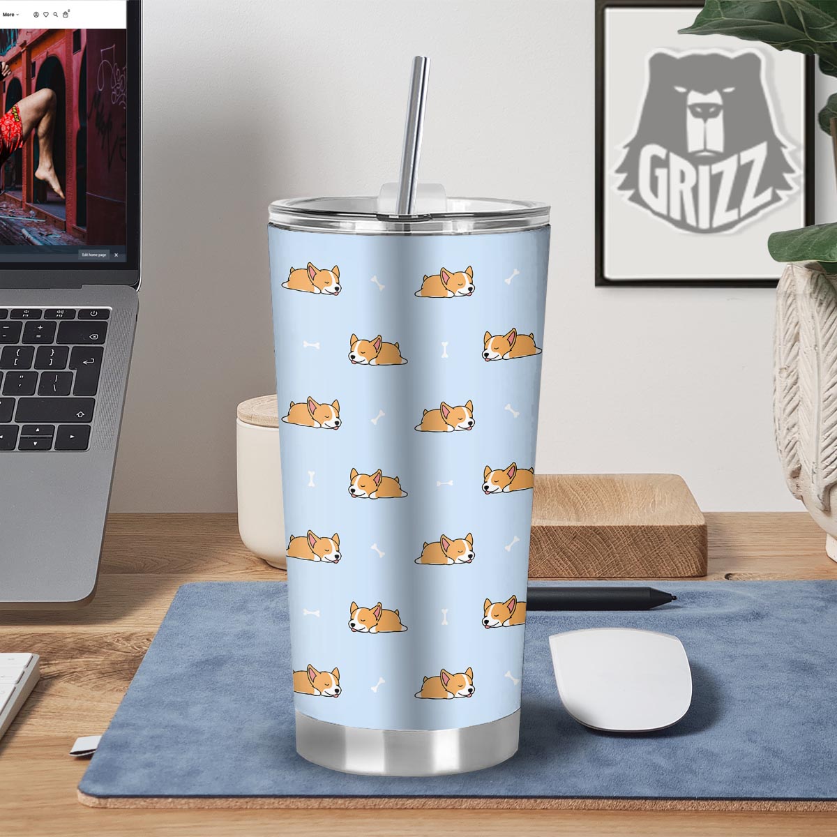 Corgi Sleeping Print Pattern Tumbler-grizzshop