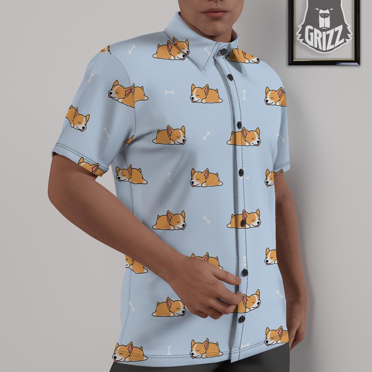 Corgi Sleeping Print Pattern Untucked Shirts-grizzshop