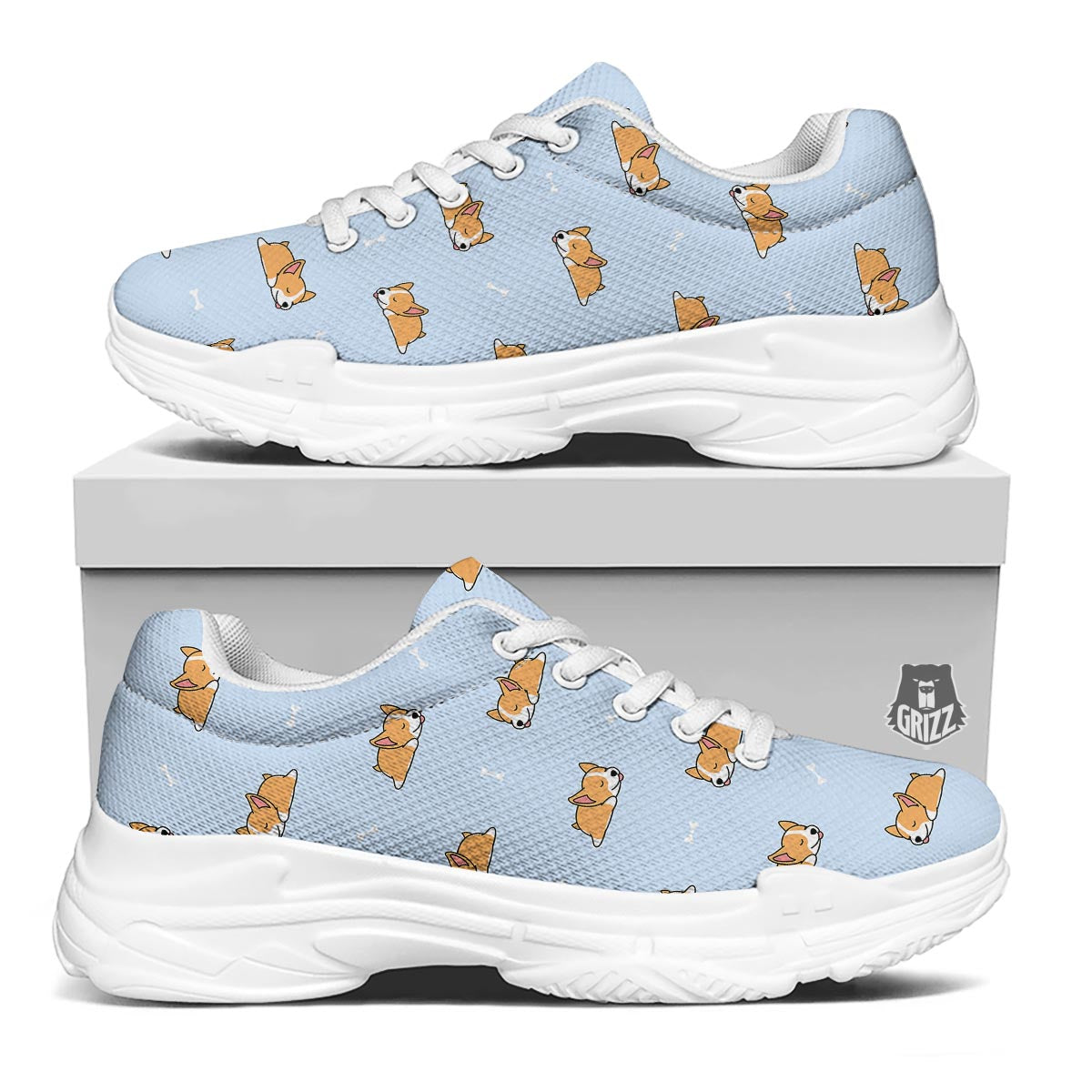 Corgi Sleeping Print Pattern White Chunky Shoes-grizzshop