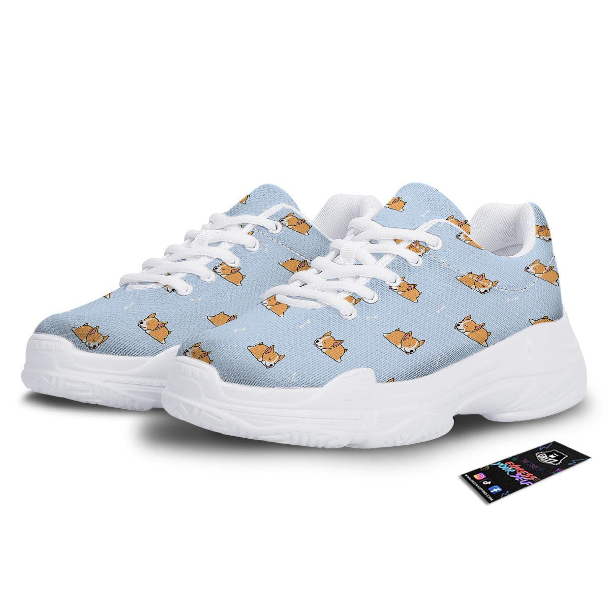 Corgi Sleeping Print Pattern White Chunky Shoes-grizzshop