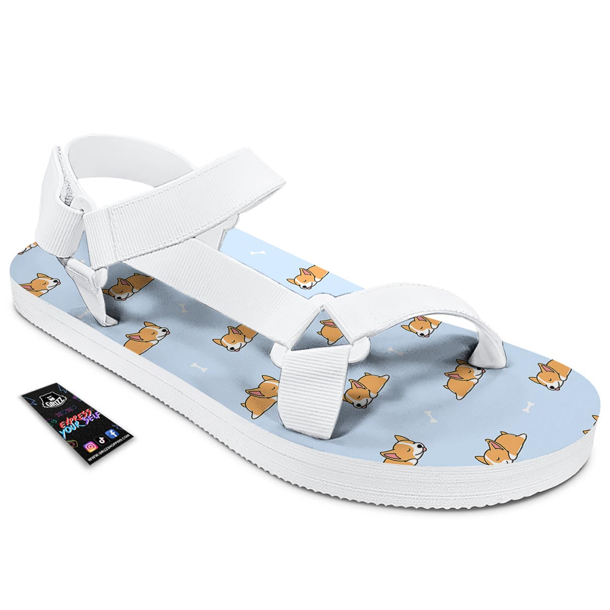 Corgi Sleeping Print Pattern White Open Toe Sandals-grizzshop