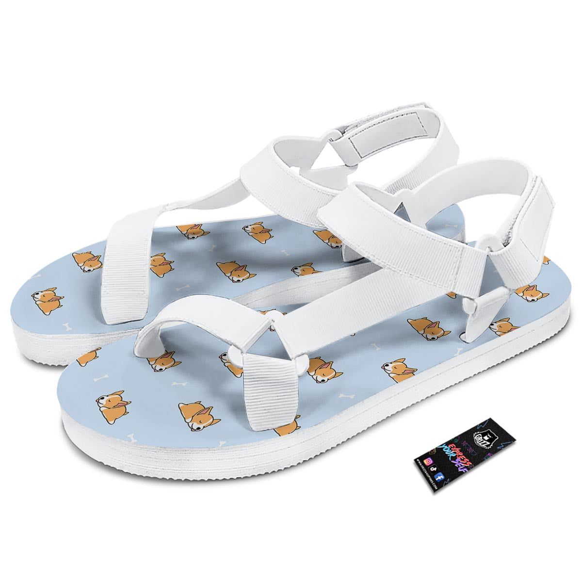 Corgi Sleeping Print Pattern White Open Toe Sandals-grizzshop