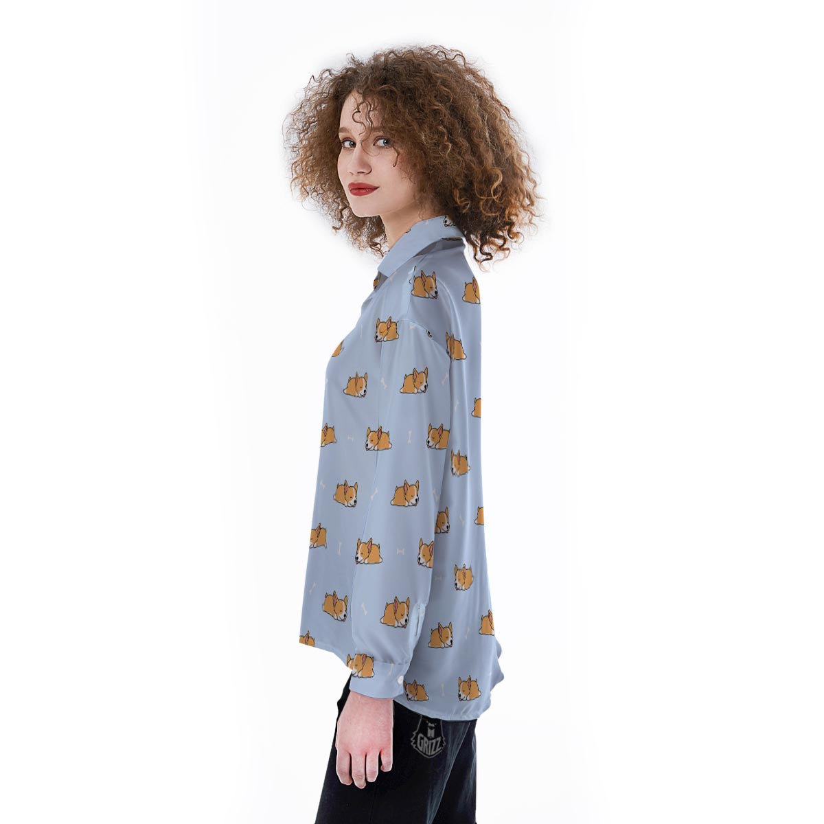Corgi Sleeping Print Pattern Women's Long Sleeve Shirts-grizzshop