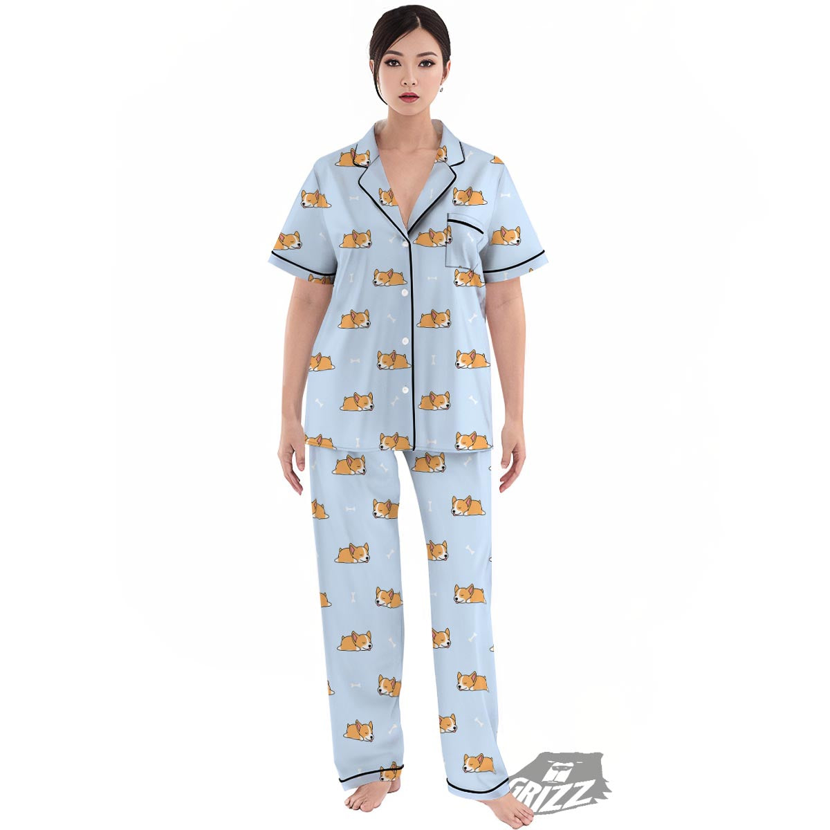 Corgi Sleeping Print Pattern Women's Pajamas Set-grizzshop