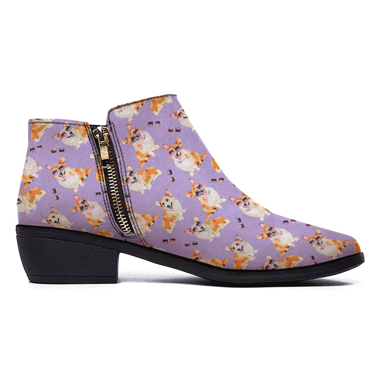 Corgi Watercolor Print Pattern Ankle Boots-grizzshop