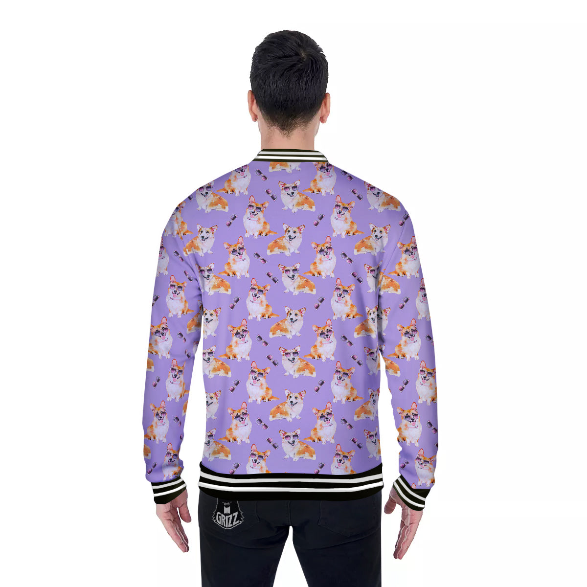 Corgi Watercolor Print Pattern Baseball Jacket-grizzshop