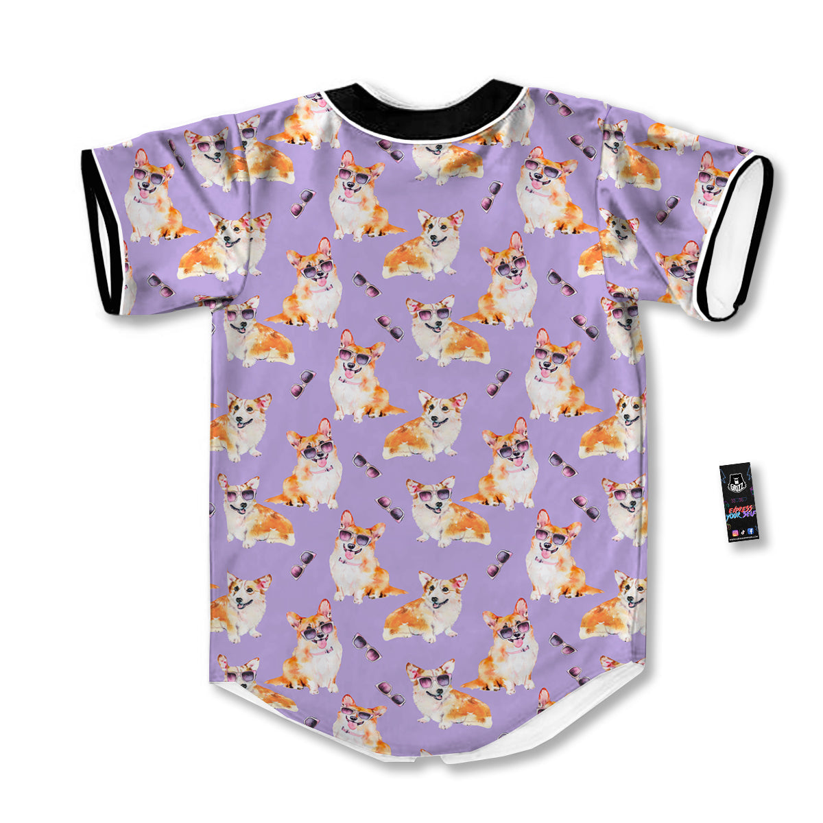 Corgi Watercolor Print Pattern Baseball Jersey-grizzshop