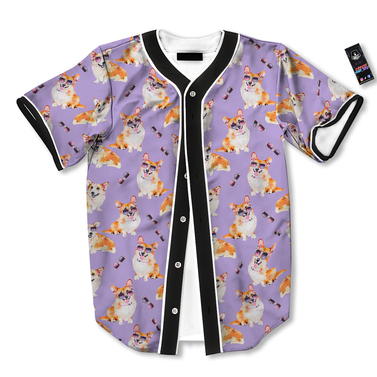 Corgi Watercolor Print Pattern Baseball Jersey-grizzshop