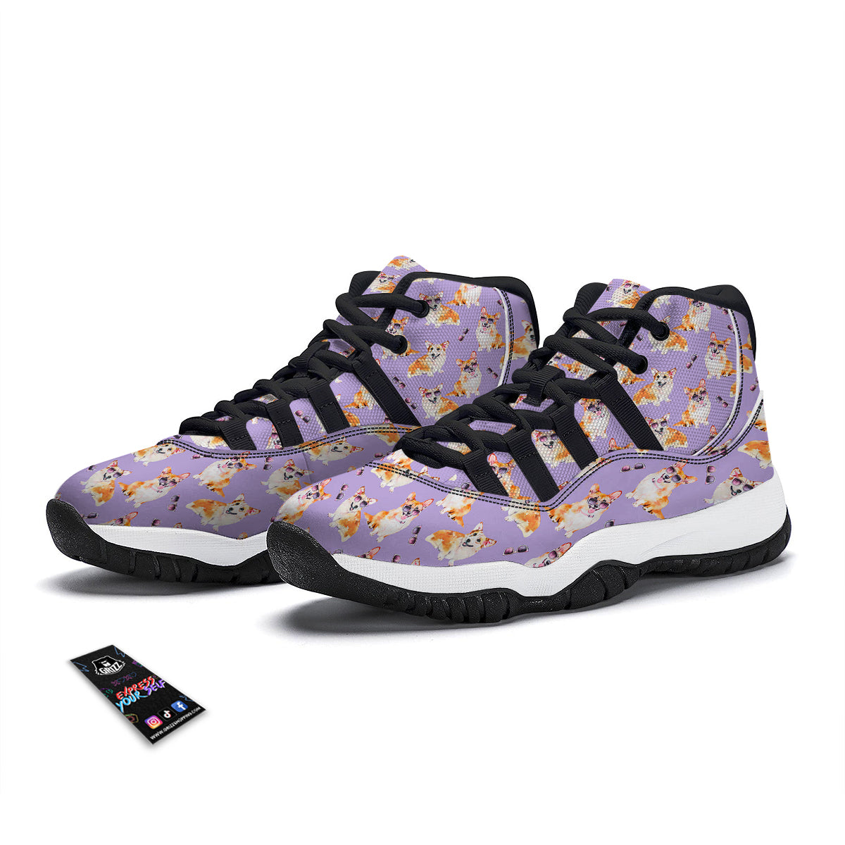 Corgi Watercolor Print Pattern Black Bball Shoes-grizzshop