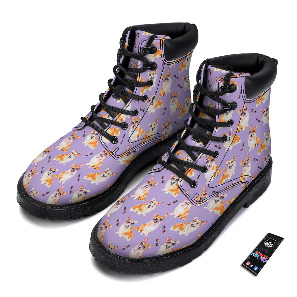 Corgi Watercolor Print Pattern Boots-grizzshop