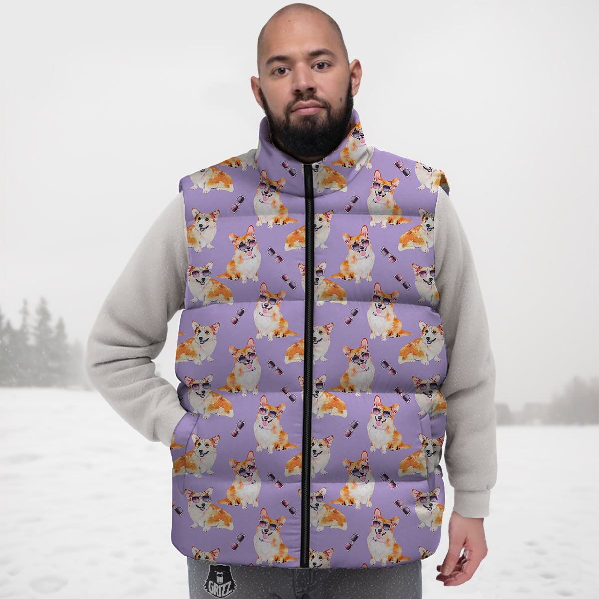 Corgi Watercolor Print Pattern Down Vest