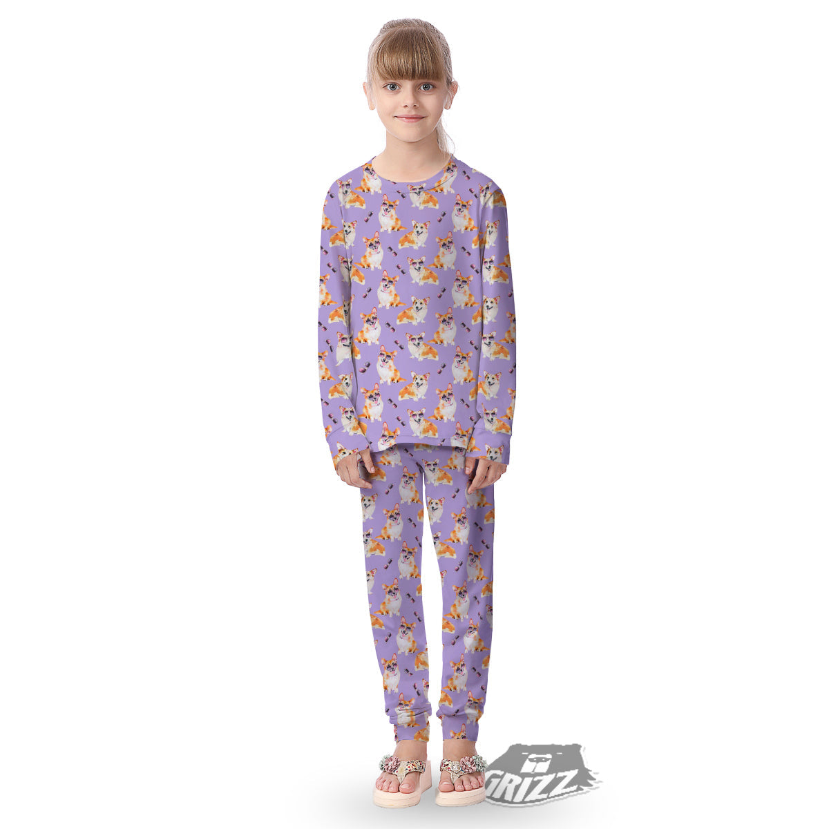 Corgi Watercolor Print Pattern Kid's Pajamas-grizzshop