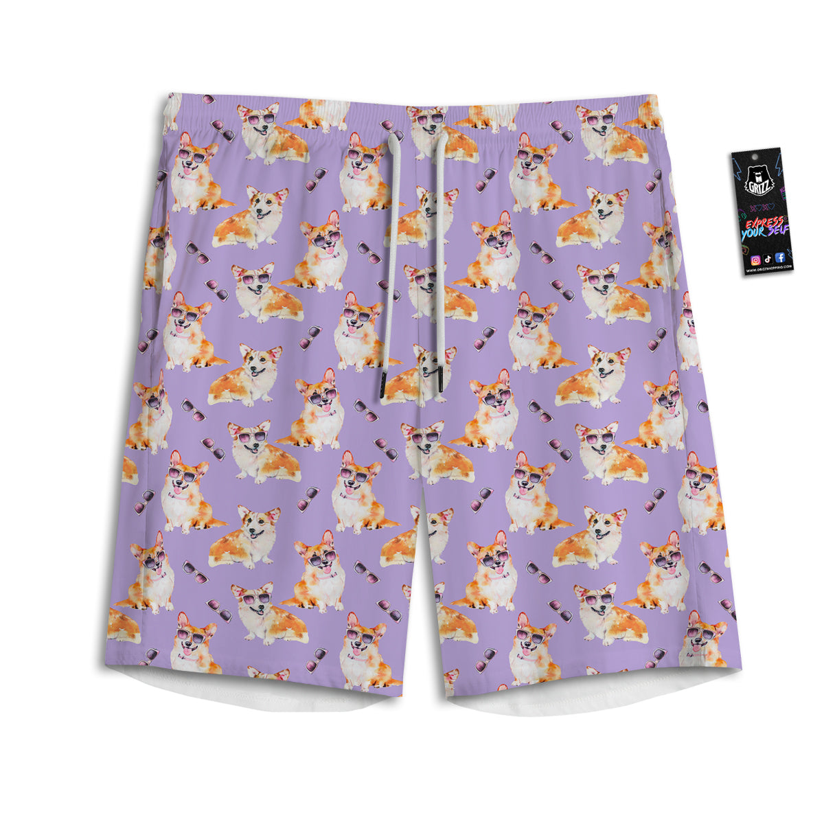 Corgi Watercolor Print Pattern Men's Athletic Shorts