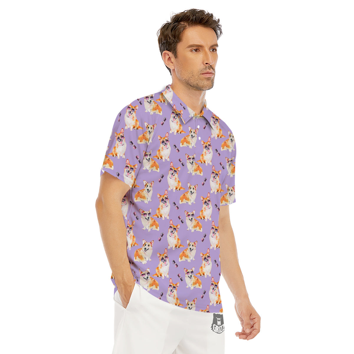 Corgi Watercolor Print Pattern Men's Golf Shirts-grizzshop