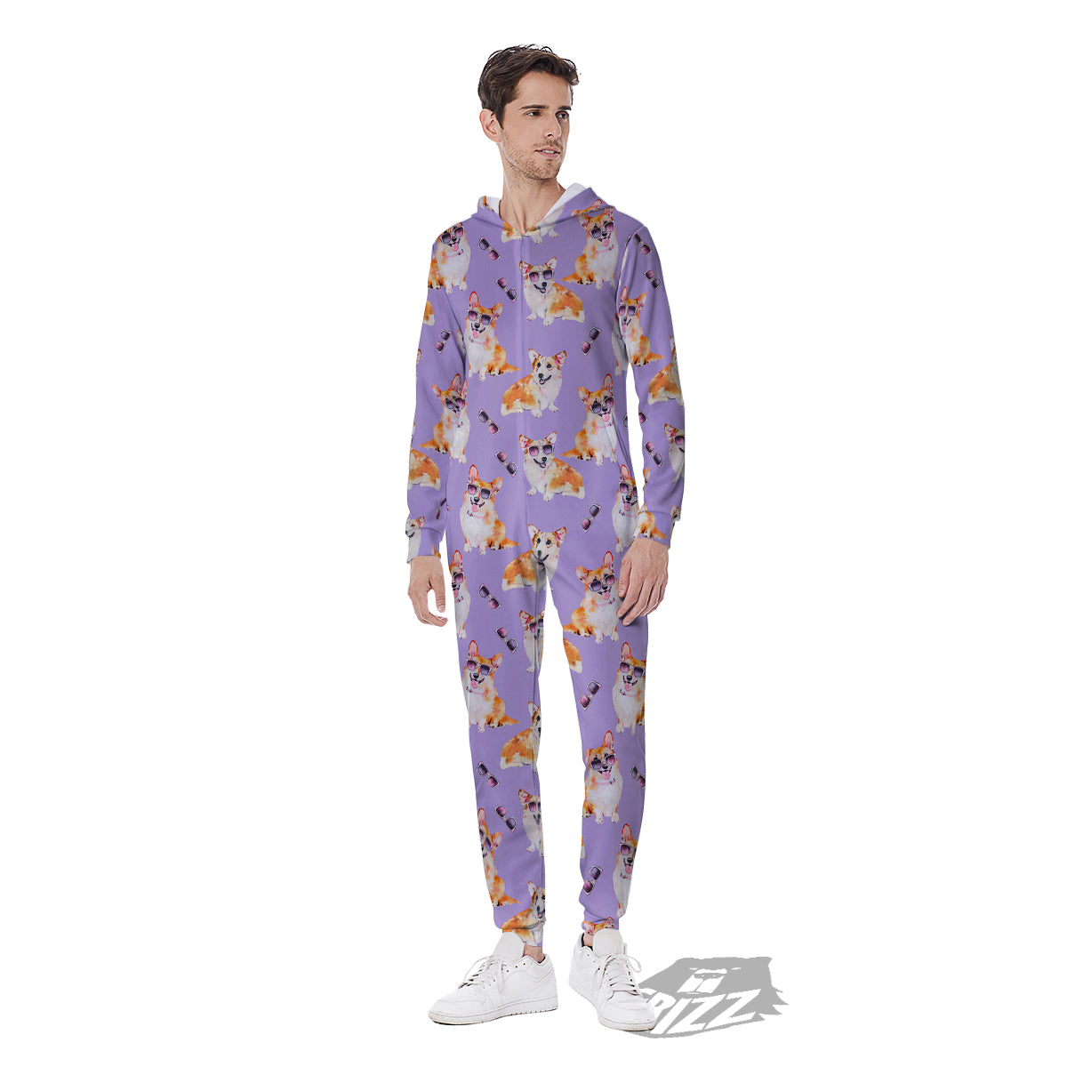 Corgi Watercolor Print Pattern Men's Jumpsuit-grizzshop
