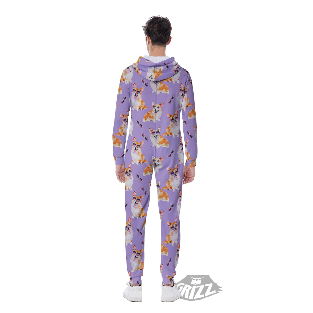 Corgi Watercolor Print Pattern Men's Jumpsuit-grizzshop