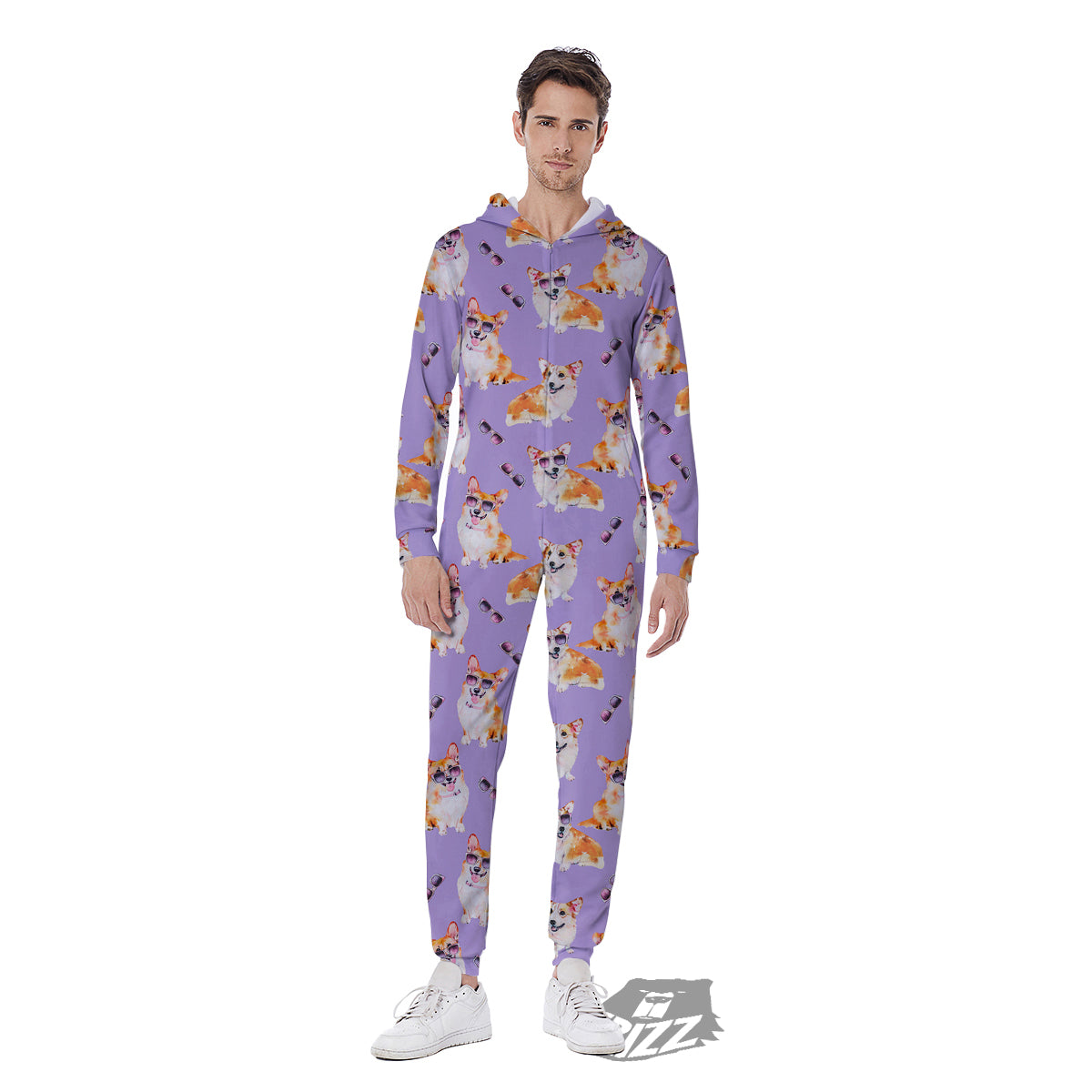 Corgi Watercolor Print Pattern Men's Jumpsuit-grizzshop