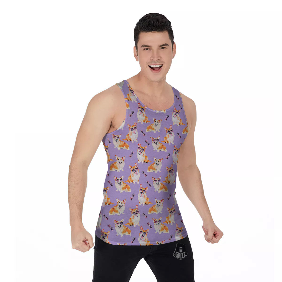 Corgi Watercolor Print Pattern Men's Tank Top-grizzshop