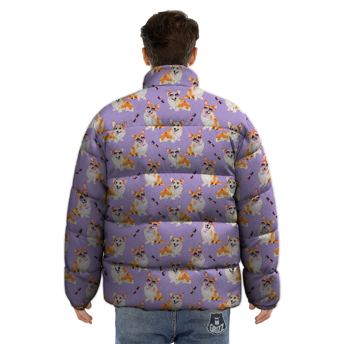 Corgi Watercolor Print Pattern Puffer Jacket-grizzshop