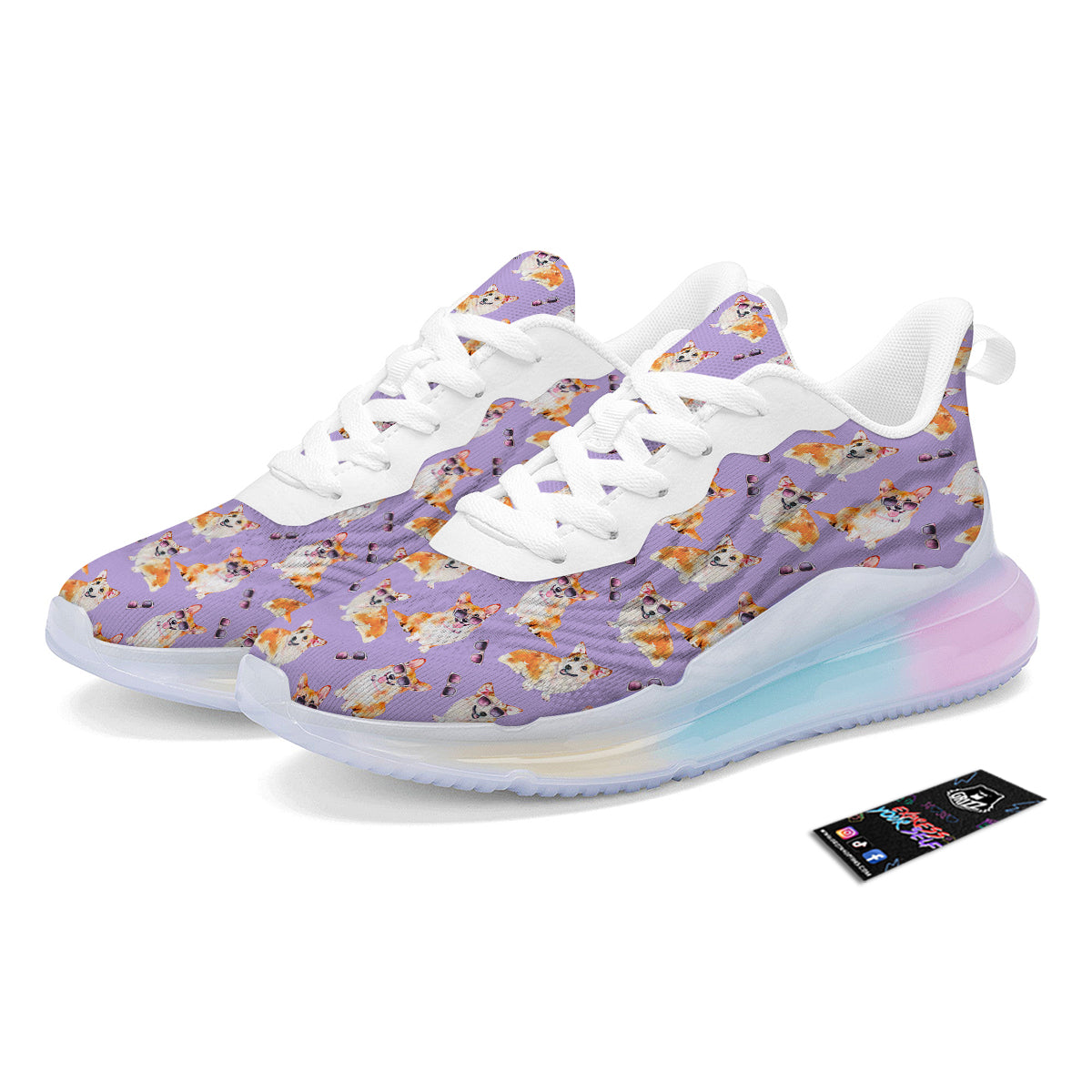 Corgi Watercolor Print Pattern Running Sneakers-grizzshop