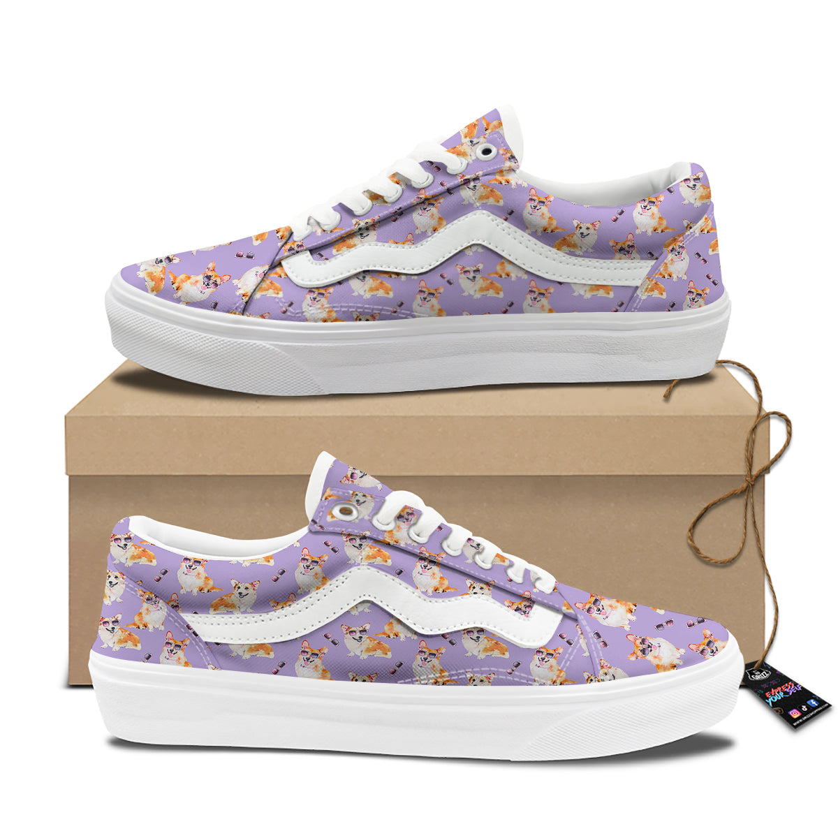 Corgi Watercolor Print Pattern Skate Shoes-grizzshop