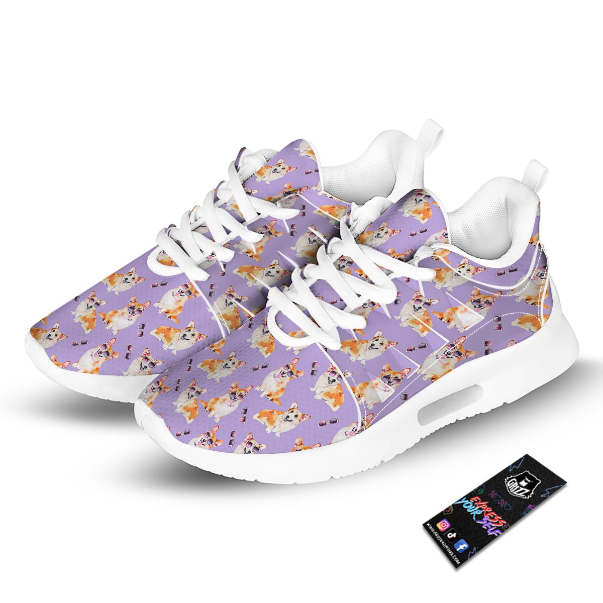 Corgi Watercolor Print Pattern Tennis Shoes-grizzshop
