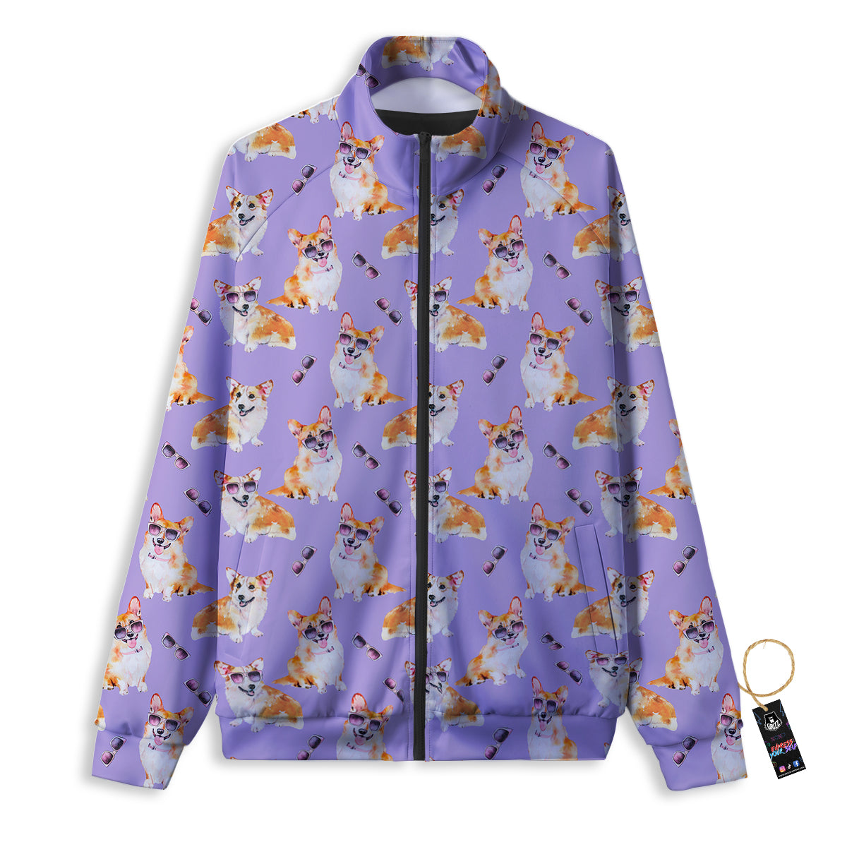 Corgi Watercolor Print Pattern Track Jacket-grizzshop