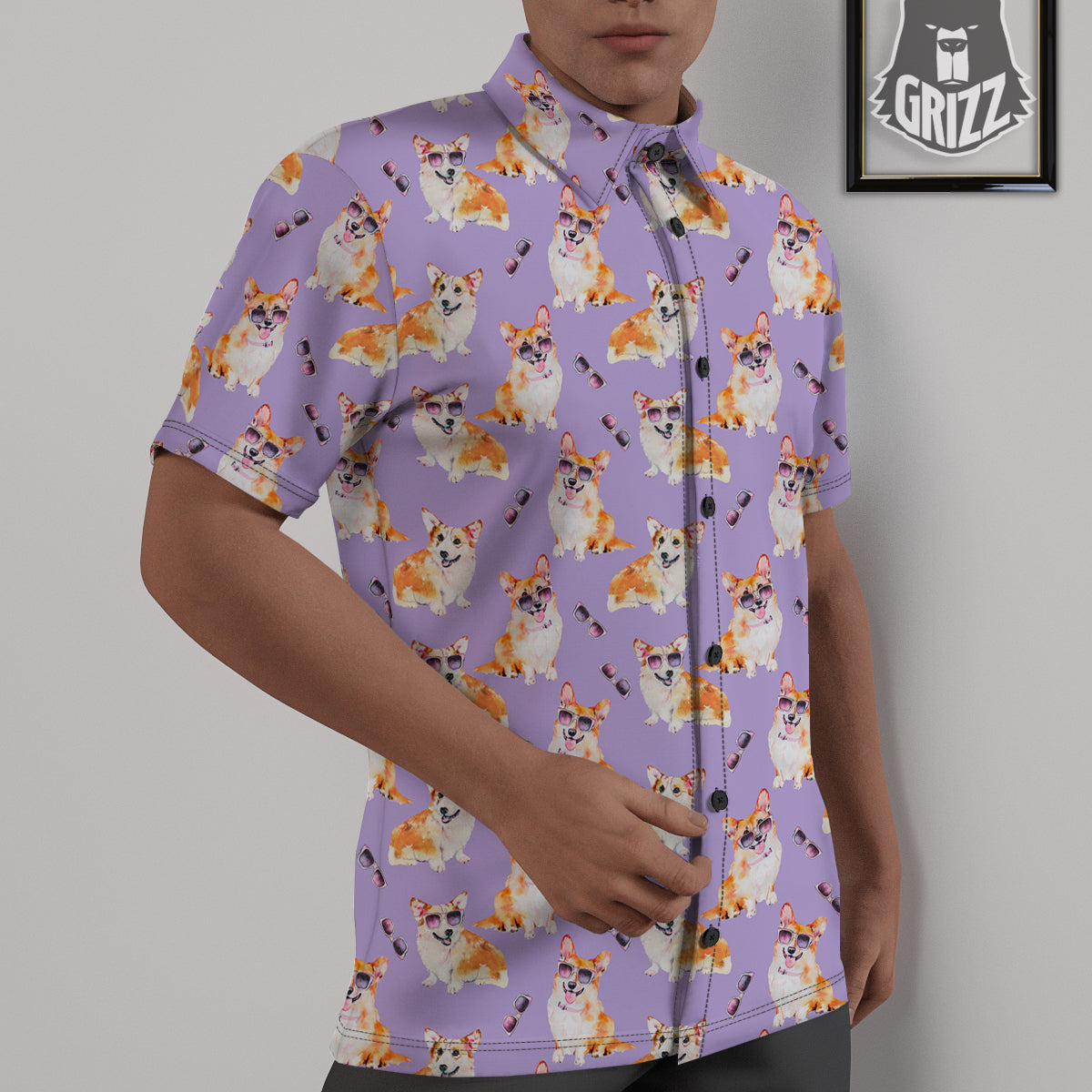 Corgi Watercolor Print Pattern Untucked Shirts-grizzshop