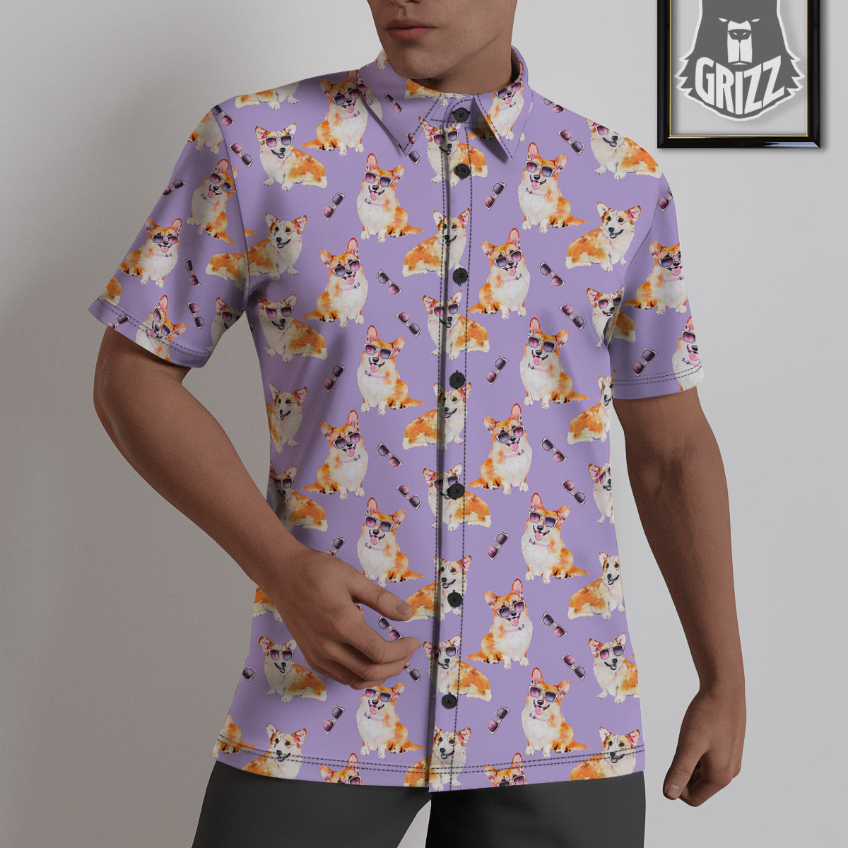 Corgi Watercolor Print Pattern Untucked Shirts-grizzshop