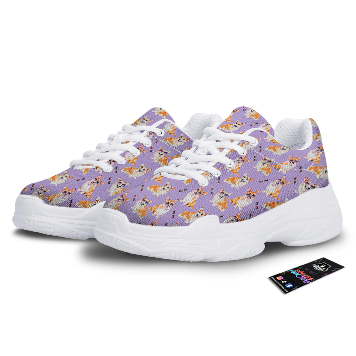 Corgi Watercolor Print Pattern White Chunky Shoes-grizzshop