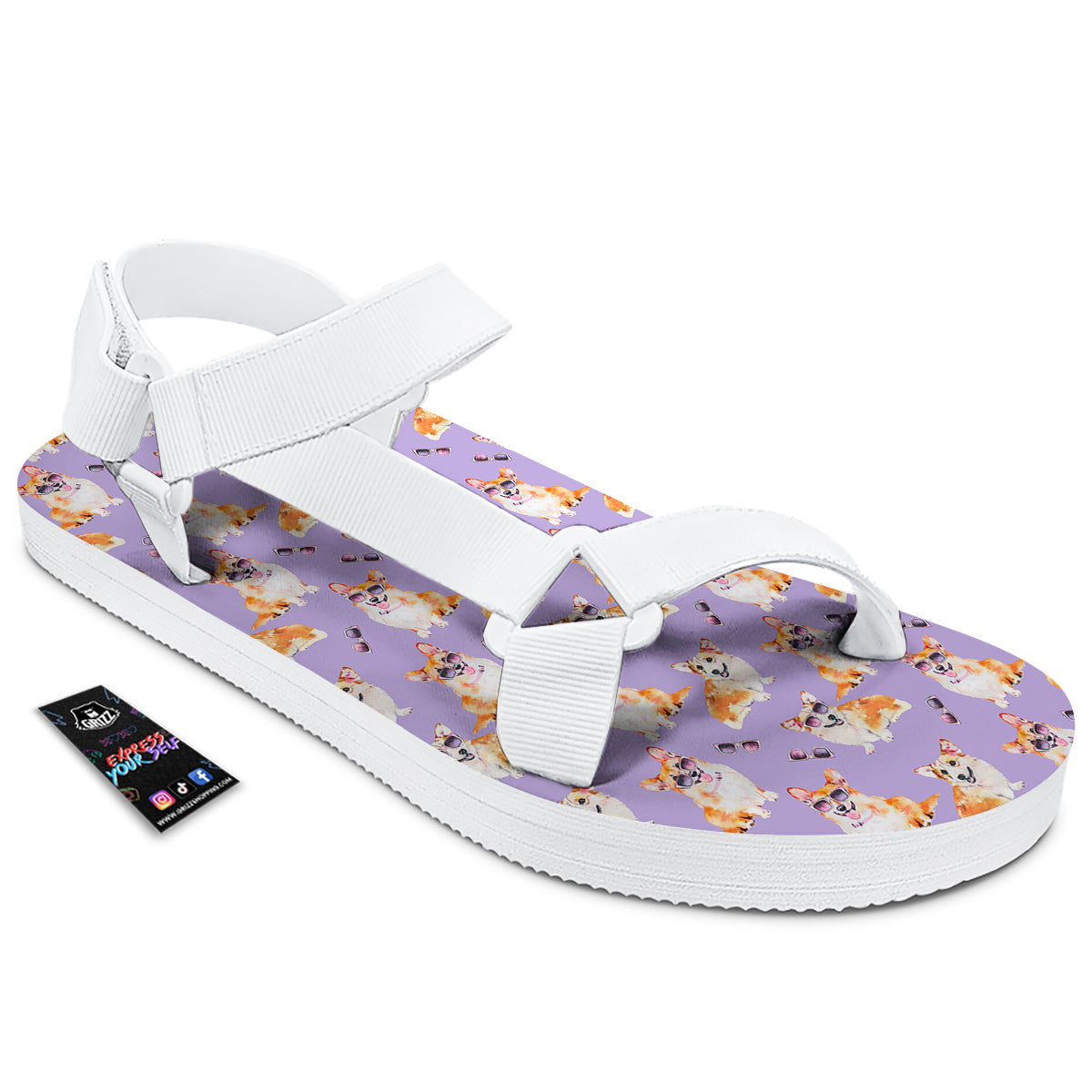 Corgi Watercolor Print Pattern White Open Toe Sandals-grizzshop