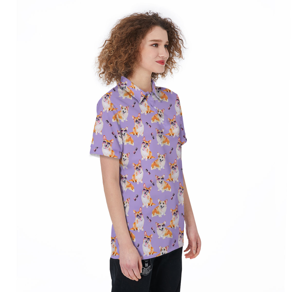 Corgi Watercolor Print Pattern Women's Golf Shirts-grizzshop