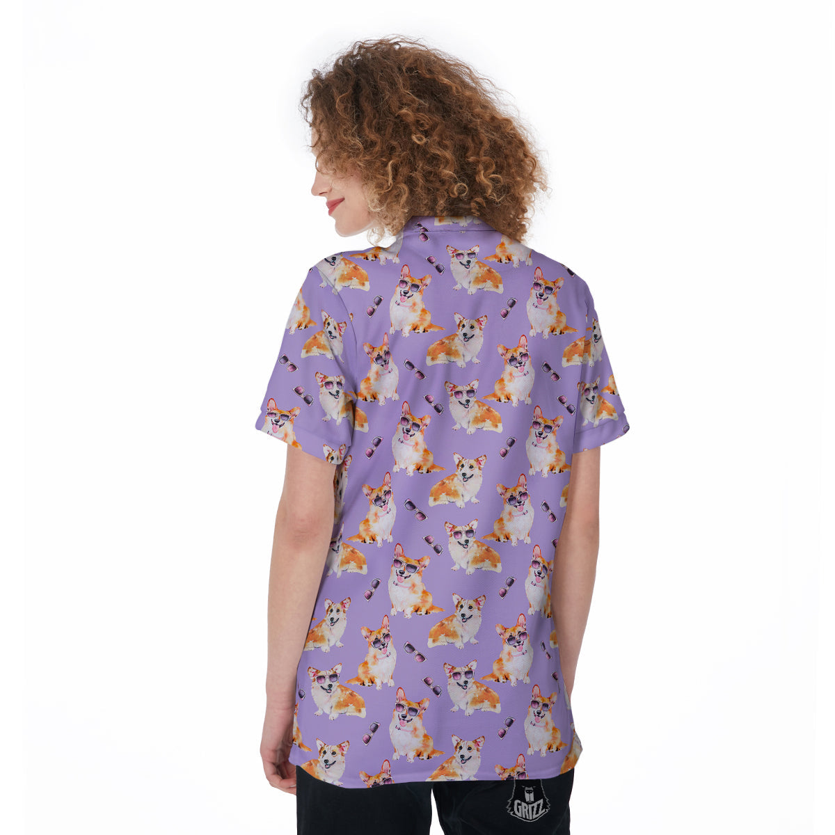Corgi Watercolor Print Pattern Women's Golf Shirts-grizzshop