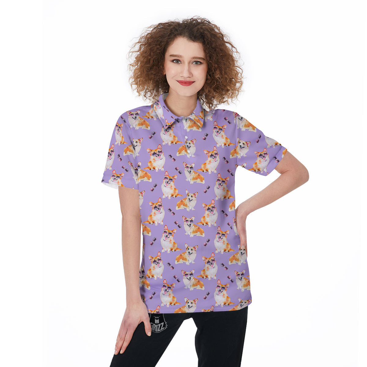 Corgi Watercolor Print Pattern Women's Golf Shirts-grizzshop