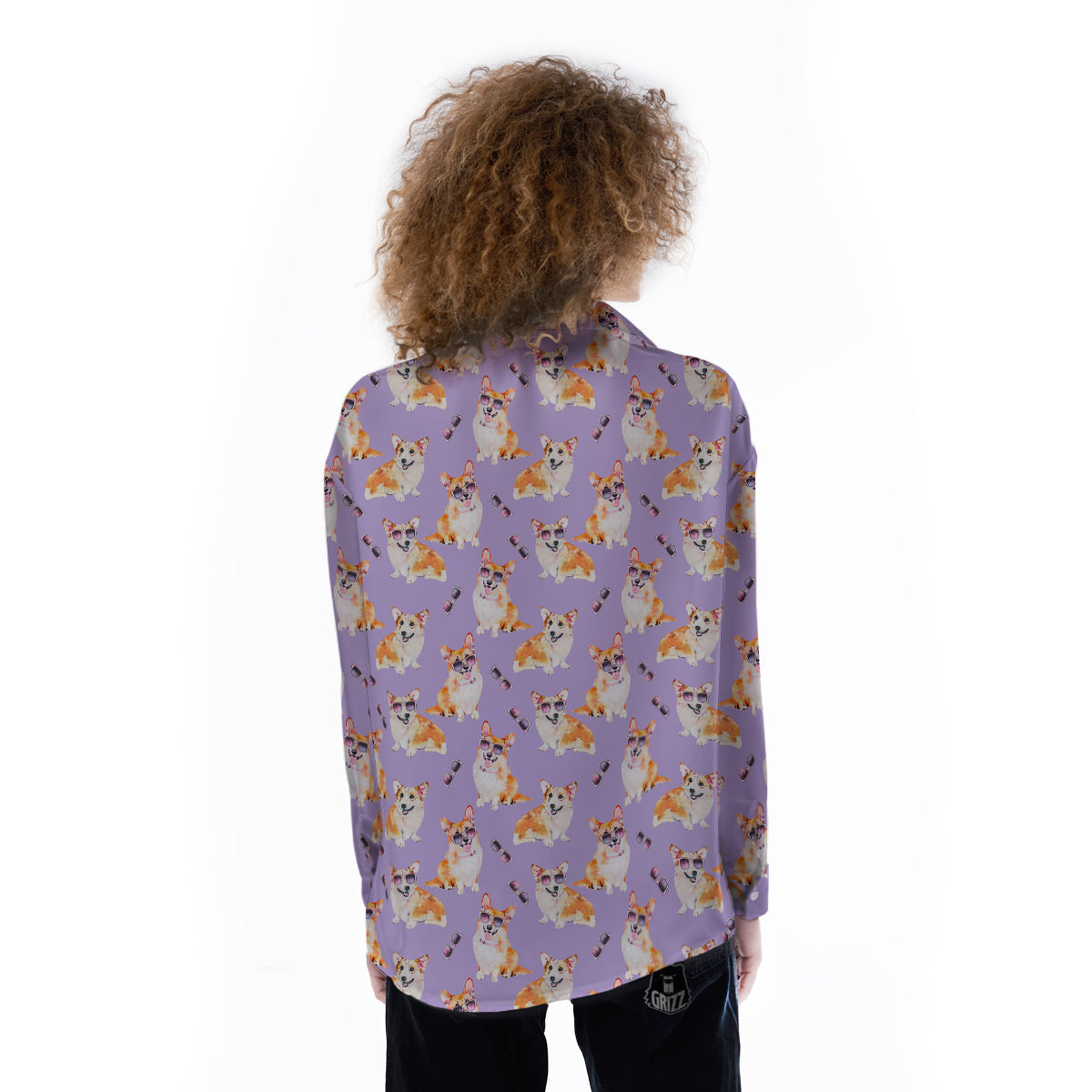 Corgi Watercolor Print Pattern Women's Long Sleeve Shirts-grizzshop